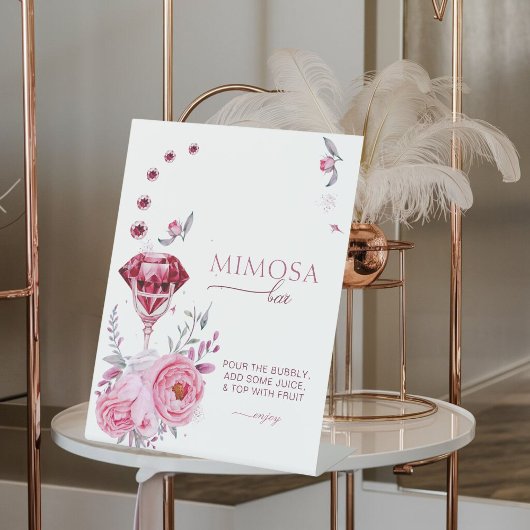 Chic Rubies and Rose Mimosa Bar Bridal Shower Reclamebord Met Voetstuk