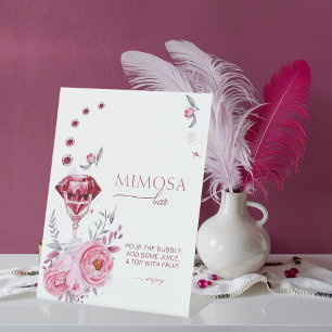 Chic Rubies and Rose Mimosa Bar Bridal Shower Reclamebord Met Voetstuk
