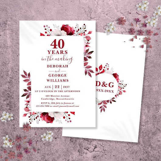 Chic Ruby 40e huwelijksjubileum bloemstuk Kaart