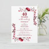 Chic Ruby 40th Wedding Jubileum Bloemen Kaart (Staand voorkant)