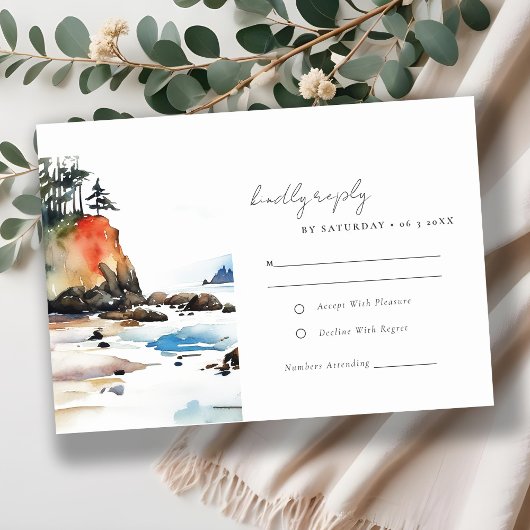 Chic Ruby Beach Olympisch Nationaal Park Wedding RSVP Kaartje