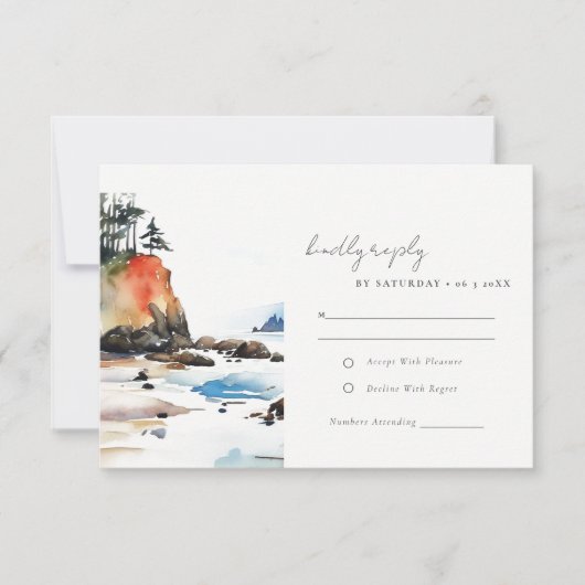Chic Ruby Beach Olympisch Nationaal Park Wedding RSVP Kaartje (Voorkant)