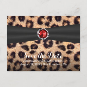 Chic Ruby Gemstone Leopard Print Save the Date Aankondigingskaart