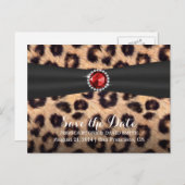 Chic Ruby Gemstone Leopard Print Save the Date Aankondigingskaart (Voorkant / Achterkant)