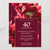 Chic Ruby Red Elegant Bloemen 40e Jubileum Kaart (Voorkant / Achterkant)