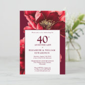 Chic Ruby Red Floral 40e Jubileum Foto Kaart (Staand voorkant)