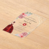 Chic Ruby Red Floral Geometric Quinceañera Acryl Uitnodigingen (Laagn)