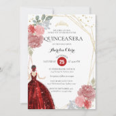 Chic Ruby Red Floral Geometric Quinceañera Kaart (Voorkant)