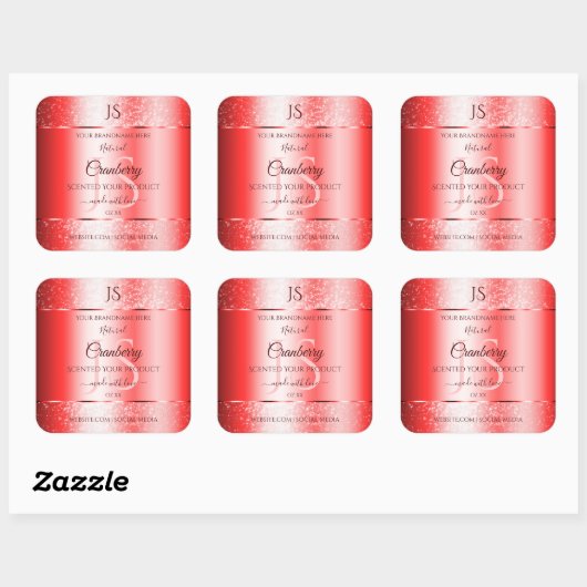 Chic Ruby Red Soft Glitter Product Labels Monogram (Vel)