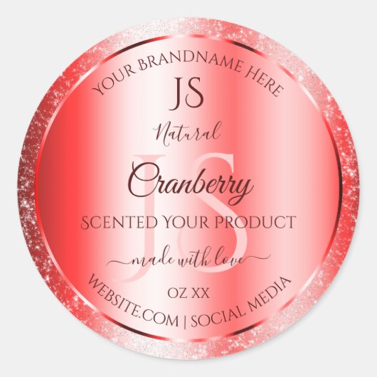Chic Ruby Red Soft Glitter Product Labels Monogram (Voorkant)