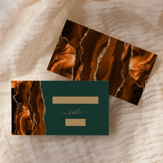 Chic Rust Gold Agaat Green Wedding Escort Plaatskaartje