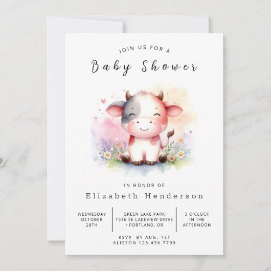 Chic Rustic Barn Koe Baby shower Kaart (Voorkant)