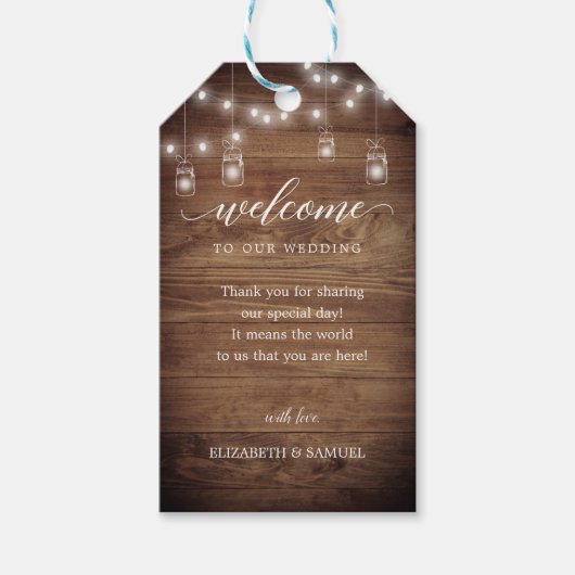 Chic Rustic Barn Wood Weddenschap Welkom Cadeaulabel (Voorkant)