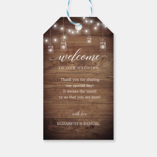 Chic Rustic Barn Wood Weddenschap Welkom Cadeaulabel (Achterkant)