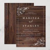 Chic Rustic Barn Woodsy White Script Wedding Kaart (Voorkant / Achterkant)