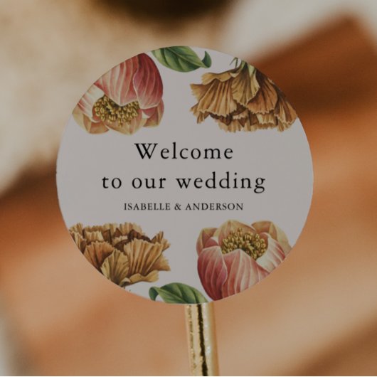 Chic Rustic Bloemen Huwelijk Welkom Ronde Sticker