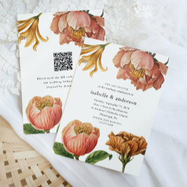Chic Rustic Bloemen QR Code RSVP Huwelijk Kaart