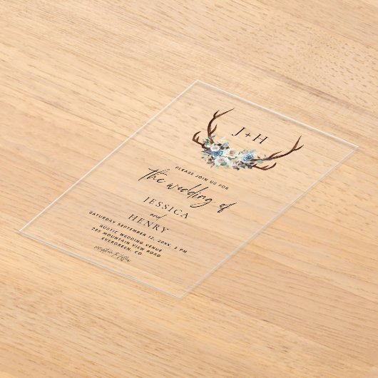 Chic Rustic Bloemgewei bruiloft Acryl Uitnodigingen (Laagn)