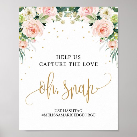Chic Rustic blush roze floral gold oh, snap-sign Poster (Voorkant)