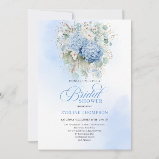 Chic Rustic Bohemian Blue Hydrangeas Bridal Shower Kaart (Voorkant)