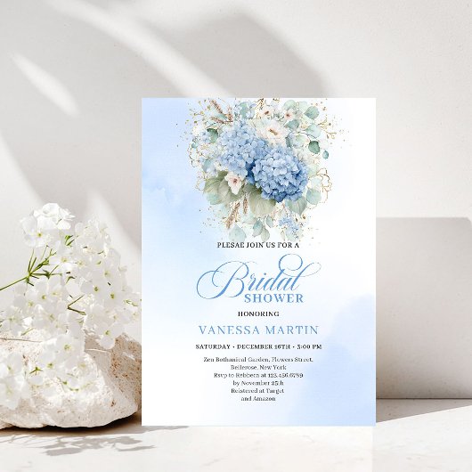 Chic Rustic Bohemian Blue Hydrangeas Bridal Shower Kaart