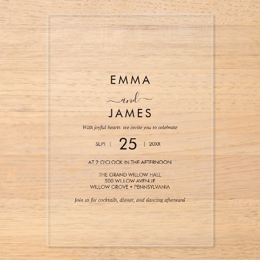 Chic Rustic Boho Acryl Huwelijksuitnodiging Uitnodigingen (Voorkant)