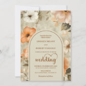 Chic Rustic Boho Copper Beige Olive Floral Wedding Kaart (Voorkant)