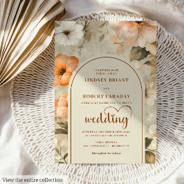 Chic Rustic Boho Copper Beige Olive Floral Wedding Kaart