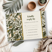 Chic Rustic Boho Green Retro Botanische bruiloft RSVP Kaartje