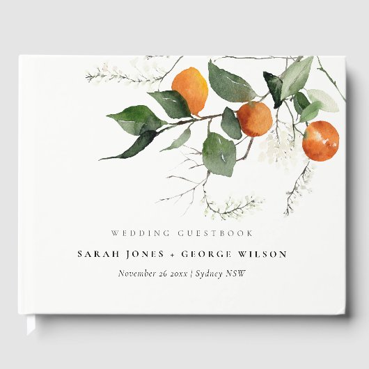 Chic Rustic Boho Oranje Blossom Botanical Wedding Gastenboek (Voorkant)