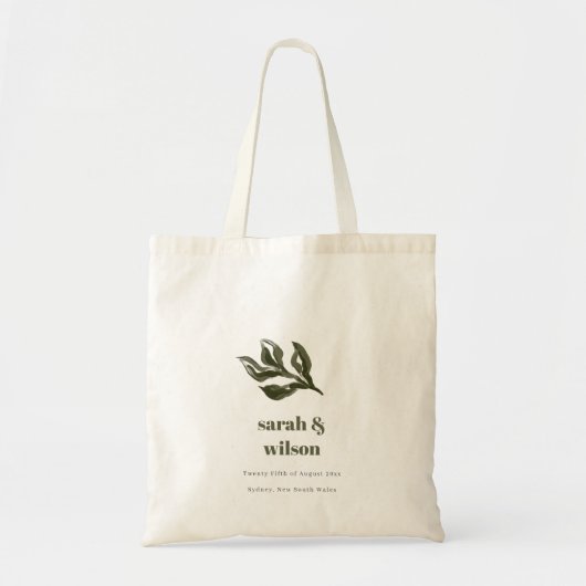 Chic Rustic Boho Retro Groene Botanische Huwelijk Tote Bag (Voorkant)