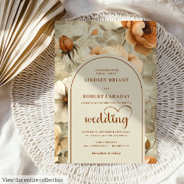 Chic Rustic Boho Terra Cotta Ivory Floral Wedding Kaart