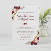 Chic Rustic Burgundy Marsala Floral Wedding Kaart (Staand voorkant)