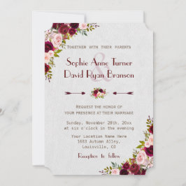 Chic Rustic Burgundy Marsala Floral Wedding Kaart