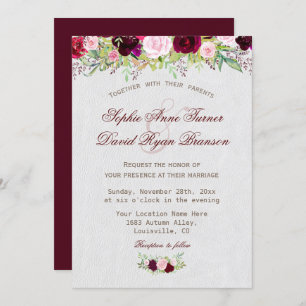 Chic Rustic Burgundy Marsala Floral Wedding Kaart