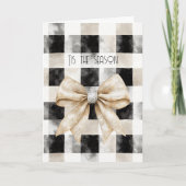 Chic Rustic Christmas Cream Black Silver Glam Bow Kaart (Voorkant)