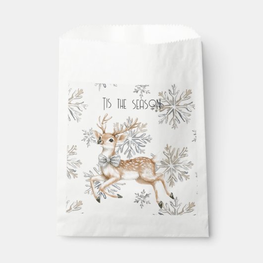 Chic Rustic Christmas Cream Herten Sneeuwvlokken Bedankzakje (Voorkant)