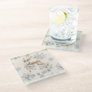 Chic Rustic Christmas Cream Herten Sneeuwvlokken Glazen Onderzetter