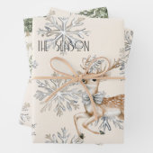 Chic Rustic Christmas Cream Herten Sneeuwvlokken Inpakpapier Vel (In situ)