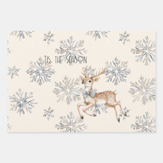 Chic Rustic Christmas Cream Herten Sneeuwvlokken Inpakpapier Vel (Voorkant)