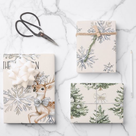 Chic Rustic Christmas Cream Herten Sneeuwvlokken Inpakpapier Vel (Voorkant)