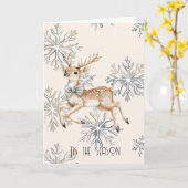 Chic Rustic Christmas Cream Herten Sneeuwvlokken Kaart (Gele Bloem)