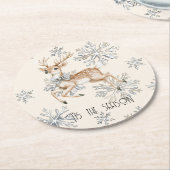 Chic Rustic Christmas Cream Herten Sneeuwvlokken Ronde Kartonnen Onderzetter (Gebogen)
