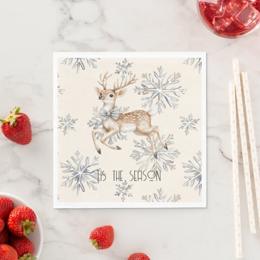 Chic Rustic Christmas Cream Herten Sneeuwvlokken Servet (Insitu)