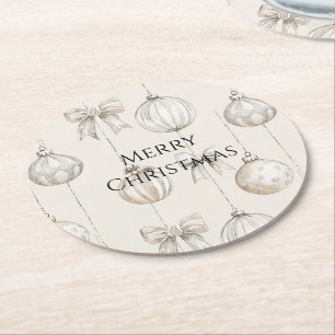 Chic Rustic Christmas Cream Ornamenten Ronde Kartonnen Onderzetter