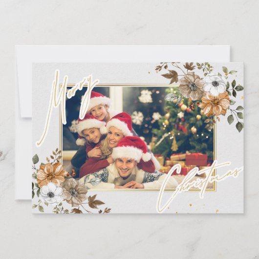 Chic Rustic Christmas Family 3 Foto's Vakantie Kaa Feestdagenkaart (Voorkant)