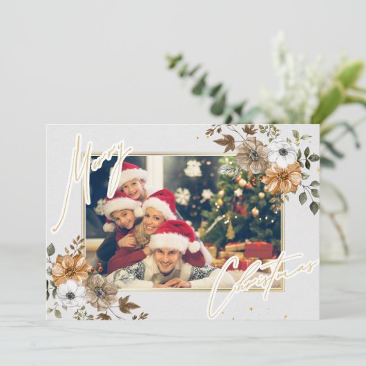Chic Rustic Christmas Family 3 Foto's Vakantie Kaa Feestdagenkaart (Staand voorkant)
