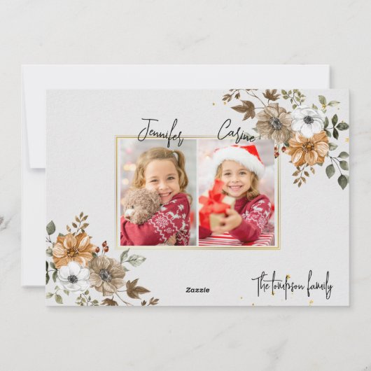 Chic Rustic Christmas Family 3 Foto's Vakantie Kaa Feestdagenkaart (Achterkant)