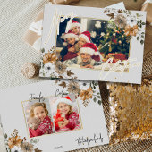 Chic Rustic Christmas Family 3 Foto's Vakantie Kaa Feestdagenkaart