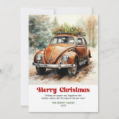 Chic rustic Christmas scene red car card style Feestdagenkaart (Voorkant)